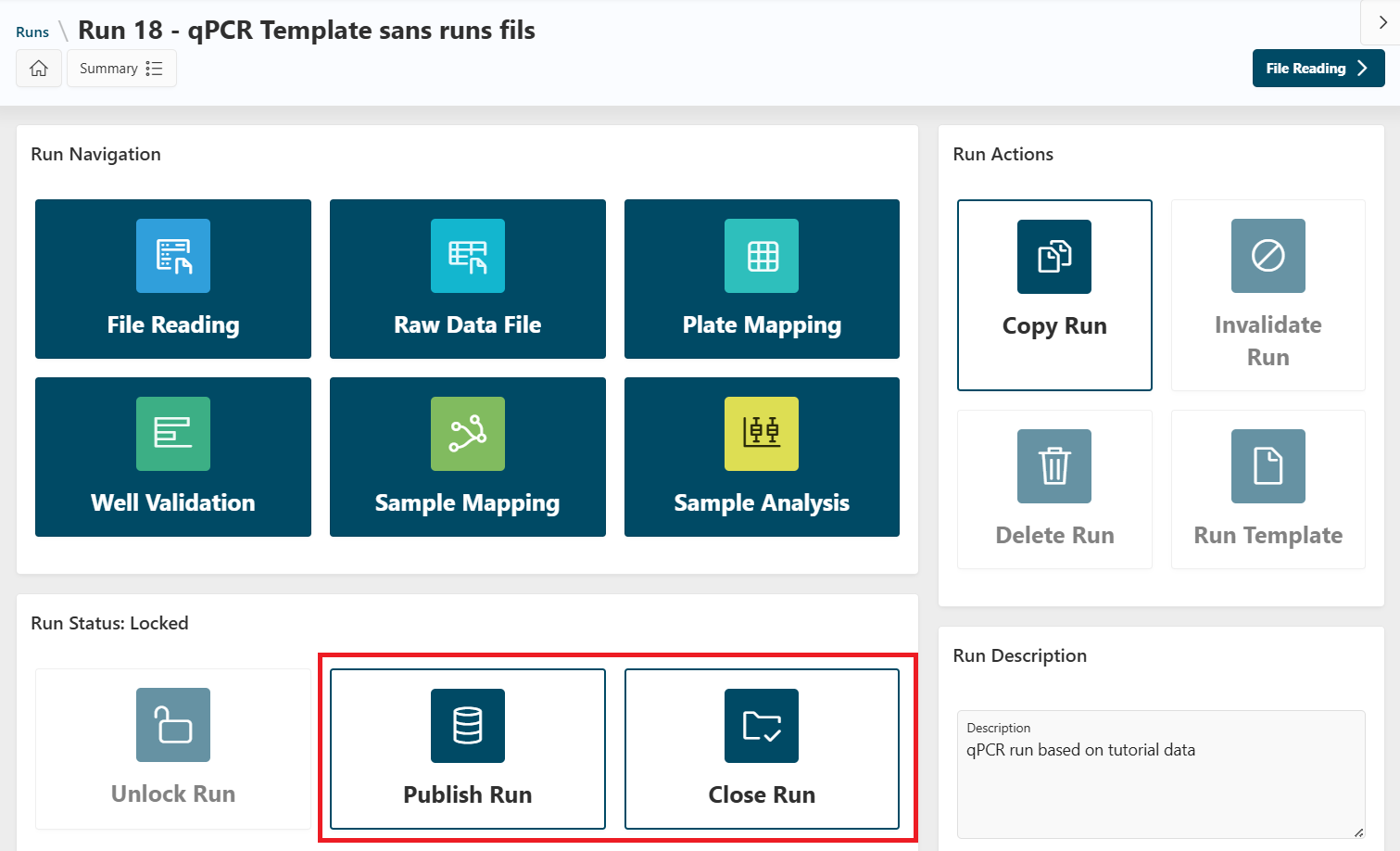 Close Run from Run Details screenshot Close Run from Run Details